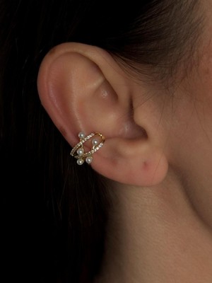 Luseda Gold & Inci Detaylı Earcuff Kıkırdak Küpe