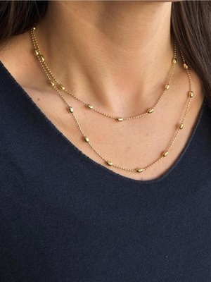 Luseda Gold Renk Top Detaylı Uzun Zincir 90+5cm Ayarlanabilir Kolye
