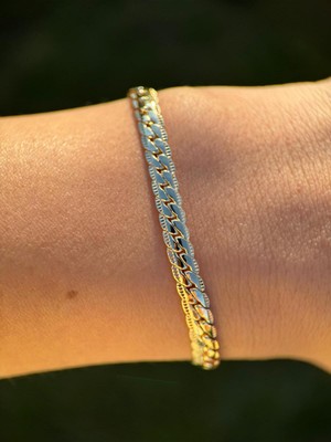 Luseda Kadın Gold Panzer Model Kararmaz Çelik Zincir 19CM Bileklik