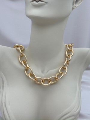 Luseda Çok Sıra Kalın Dokulu Oval Halka Zincir 55cm Gold Kolye
