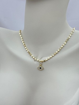 Luseda VIP Nazar Göz Figürlü Taşlı Gold Zincir 45+5 cm Ayarlanabilir Kadın Kolye