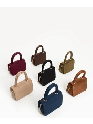 Özüm Takı Çanta Kadın Süet Zincir Askı El Kol ve Omuz Çantası Siyah