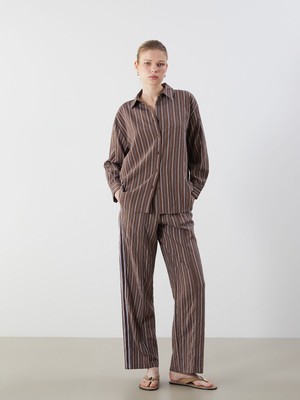 Lc Waikiki Yeni Sezon Beli Lastikli Çizgili Geniş Paça Kadın Pantolon