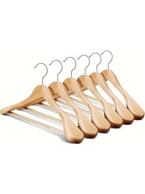 Ahşap Ceviz Askı Kalın Omuzlu Takım Elbise Ceket Askısı 6 Adet Kaymaz Pantolon Çubuğu