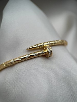 Luseda Gold Renk Zirkon Taşlı Civi Kelepçe Bileklik