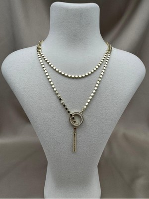 Luseda Zirkon Taşlı Ayarlanabilir 85CM Daire Formlu Gold Renk Vıp Kolye