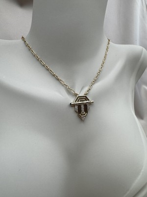 Luseda Geometrik Figürlü Zirkon Taşlı Gold Renk Kararmaz 45+5CM Ayarlanabilir VIP Kolye