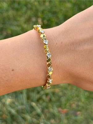 Luseda Geometrik Taşlı Gold Bileklik