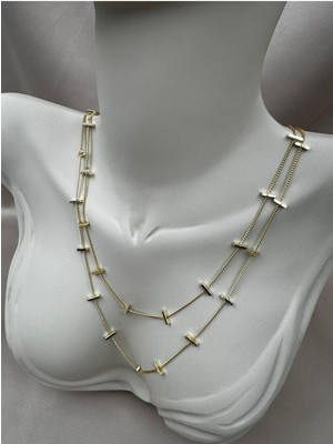 Luseda Çok Katlı Dikdörtgen Detaylı Ayarlanabilir Gold Zincir Kolye