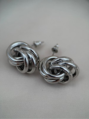 Luseda Gümüş Renk Kalın Halka Zincir Detaylı Küpe