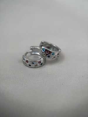 Luseda Gümüş Renk Taş Detaylı Halka Küpe