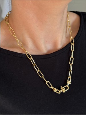 Luseda Gold Renk Vıp Kaplama 55 cm Desenli Kalın Ataç Kolye