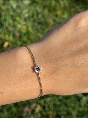 Luseda Lacivert Taşlı Yıldız Figürlü Ayarlanabilir Gold Bileklik