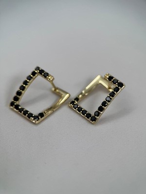 Luseda Siyah Taşlı Kare Gold VIP Küpe