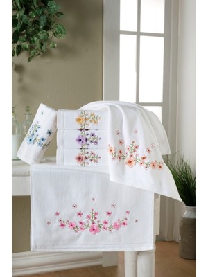 Fiesta Asude Beyaz Kadife 3D Nakışlı 30X50 cm %100 Pamuklu Mutfak Havlusu