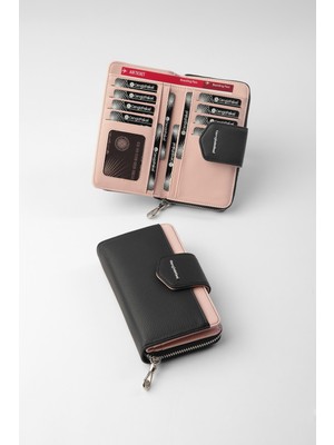 Cengiz Pakel Nova Orta Boy Kadın Cüzdan – 65316 - Siyah/pudra