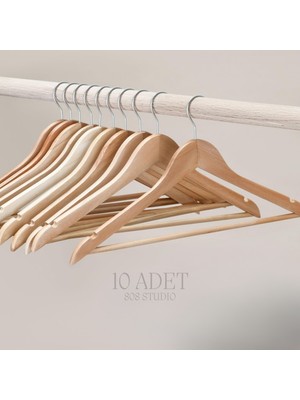 808 Studio Doğal Ahşap Askı 10 Adet – Elbise & Gömlek Askısı