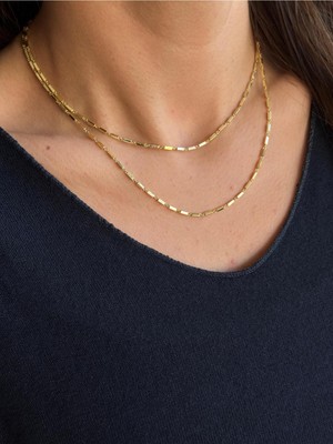 Luseda Gold Renk Çift Sıra Dikdörtgen Detaylı 40+5 cm Ayarlanabilir Zincir Kolye