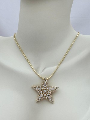 Luseda VIP Yoğun Taşlı Asansörlü 70 cm Gold Yıldız Kolye