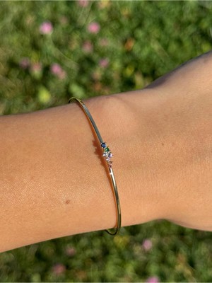 Luseda Renkli Taşlı Gold Ayarlanabilir İnce Bileklik