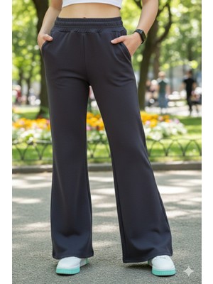 Bky Füme Kışlık Yüksek Bel İspanyol Paça Eşofman Altı