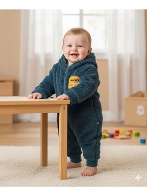 Dfn Kids Dfn Erkek Bebek Yenidoğan Kapüşonlu Fermuarlı Uzun Kollu Welsoft Peluş Bebek Tulum | 0-12 Ay Yenidoğan