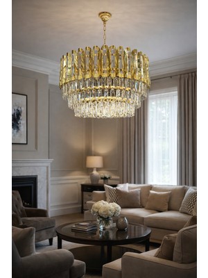 LED 60 cm Kristal Lüx Salon Avize Gold Renk