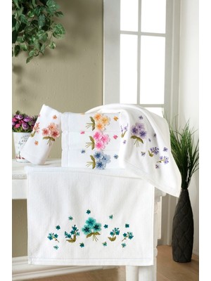 Fiesta Asude Beyaz Kadife 3D Nakışlı 30X50 cm %100 Pamuklu Mutfak Havlusu