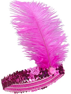 Vanch Fuşya Renk Tüylü Çarliston Saç Bandı (5264)