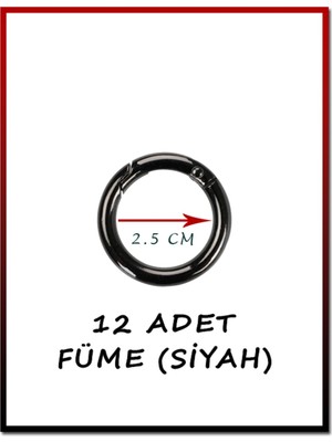 Orhan Çanta 12 Adet Siyah Yaylı Halka - 25 mm Açılır Kapanır Çanta Askı Halkası - Siyah Metal Aparat