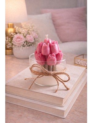 Lale Buketi El Yapımı Kokulu Dekoratif Mum | Bahar Koleksiyonu
