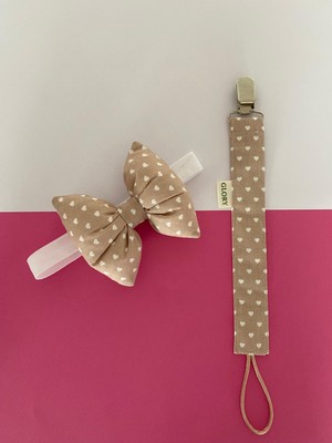 Glory Baby Fiyonklu Bebek Bandanası ve Emzik Askısı Takımı