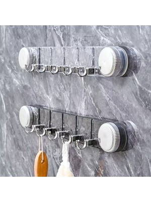 Mucit Home Vantuzlu 5 Kancalı Askılık Delmeden Tak-Çıkar Lüks Güçlü Vantuzlu Şeffaf Askılık