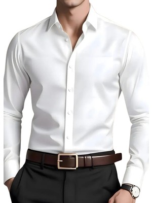 Vahik Beyaz Pamuklu Saten Fit Kesim Gömlek