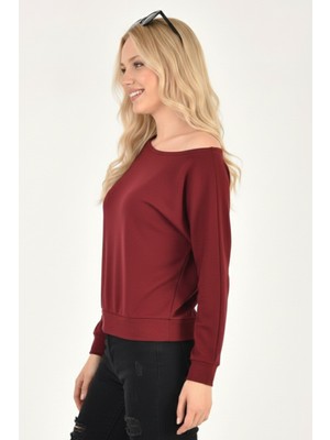 Abay Butik Kadın Kayık Yaka Yarasa Kol Düşük Omuz Yumuşak Modal Kumaş Bluz