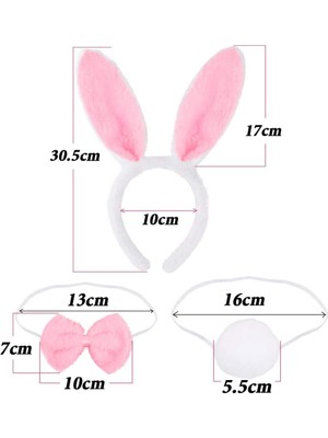 Vanch Tavşan Kostüm Seti Taç Papyon Kuyruk Pembe Renk (5264)