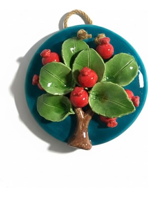 Evcime El Yapımı Kabartmalı Nar Ağacı Seramik Duvar Süsü (14CM)