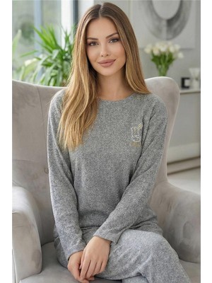Pijama Evi Melanj Rabbit Desenli Uzun Kollu Seul Örme Kadın Pijama Takımı