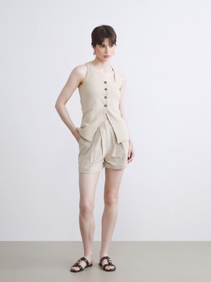 Lc Waikiki Yeni Sezon Loose Fit Keten Görünümlü Kadın Pileli Şort