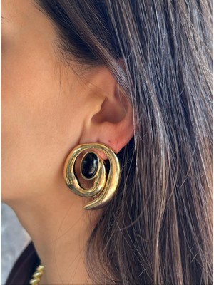 Nunu Takı Siyah Taşlı Döngü Küpe