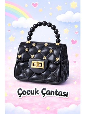 Selvira Kız Çocuk Mini Silikon Çanta – Taşlı, Zincir Askılı, Boncuk Saplı, Kilitli El ve Omuz Çantası