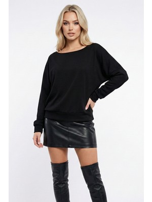 Abay Butik Kadın Kayık Yaka Yarasa Kol Düşük Omuz Yumuşak Modal Kumaş Bluz