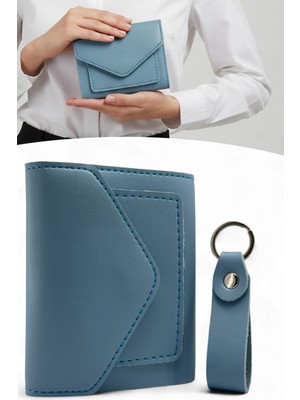 Evveli Kadın Deri Küçük Cüzdan Fermuarlı Kağıt Para Bölmeli ve Anahtarlık Hediye Seti