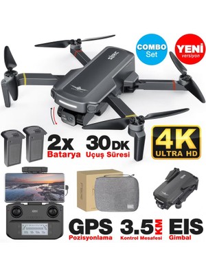 Sjrc F5S Pro+ Plus Combo 4K Kameralı Drone Seti +2batarya+3.5km Menzil+30 Dakika Uçuş Süresi+Çanta+Eıs Gimbal+Takip Modu