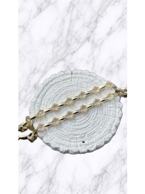 Zayora Aksesuar Gold Renk Baklava Form Detaylı Taşlı Zincir Bileklik