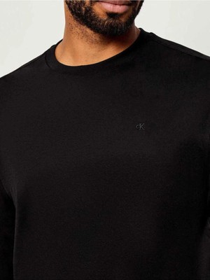 Calvin Klein Erkek %100 Pamuklu Yuvarlak Yakalı Bol Kesim Uzun Kollu Siyah T-Shirt LV04LD227GUB1