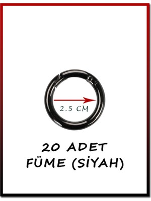Orhan Çanta 20 Adet 2.5 cm Yaylı Halka Antrasit Siyah