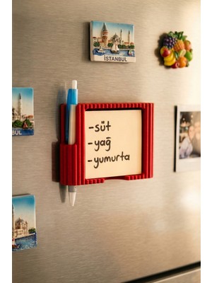 Alvina Atölye Mutfak Ajandası: Manyetik Not Kağıdı ve Kalem Tutucu Aparat - Pratik Mutfak Düzenleyici - Bioplastik