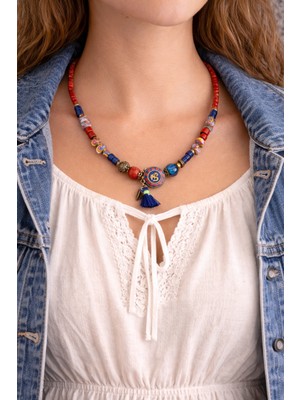 Herşey Nota Boho Om Touch Spiritüel Kadın Kolye – Om Sembollü, Pirinç & Doğal Taşlı, 50 cm Bohem Kolye