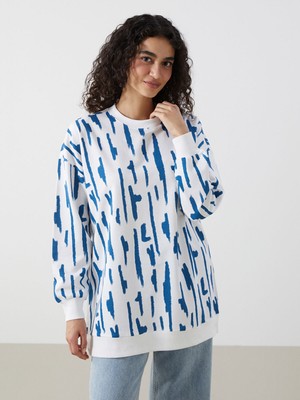 Lc Waikiki Yeni Sezon Bisiklet Yaka Desenli Kadın Sweatshirt Tunik